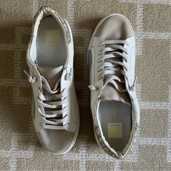 New Dolce Vita White Leather Glitter Sneakers Low Top Lace Up Streetwear 9.5 - Picture 7 of 16